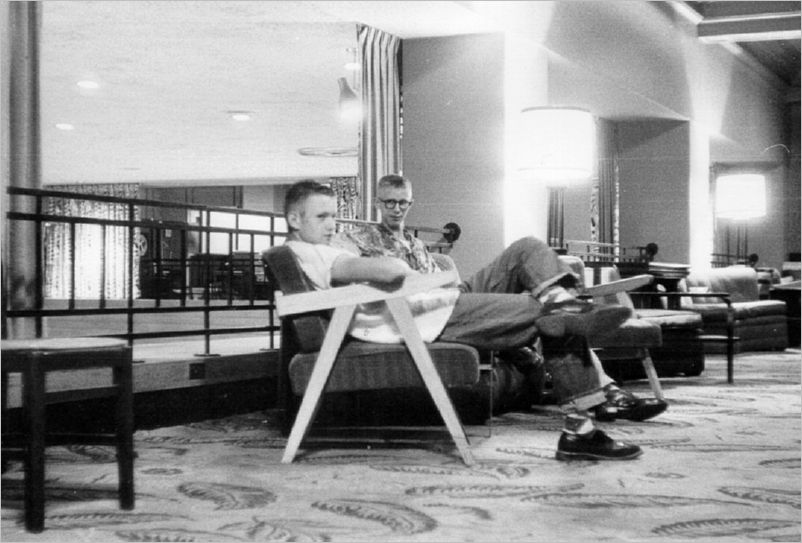 Bobby and Marvin checking out the upper lobby of the hotel. Cool!